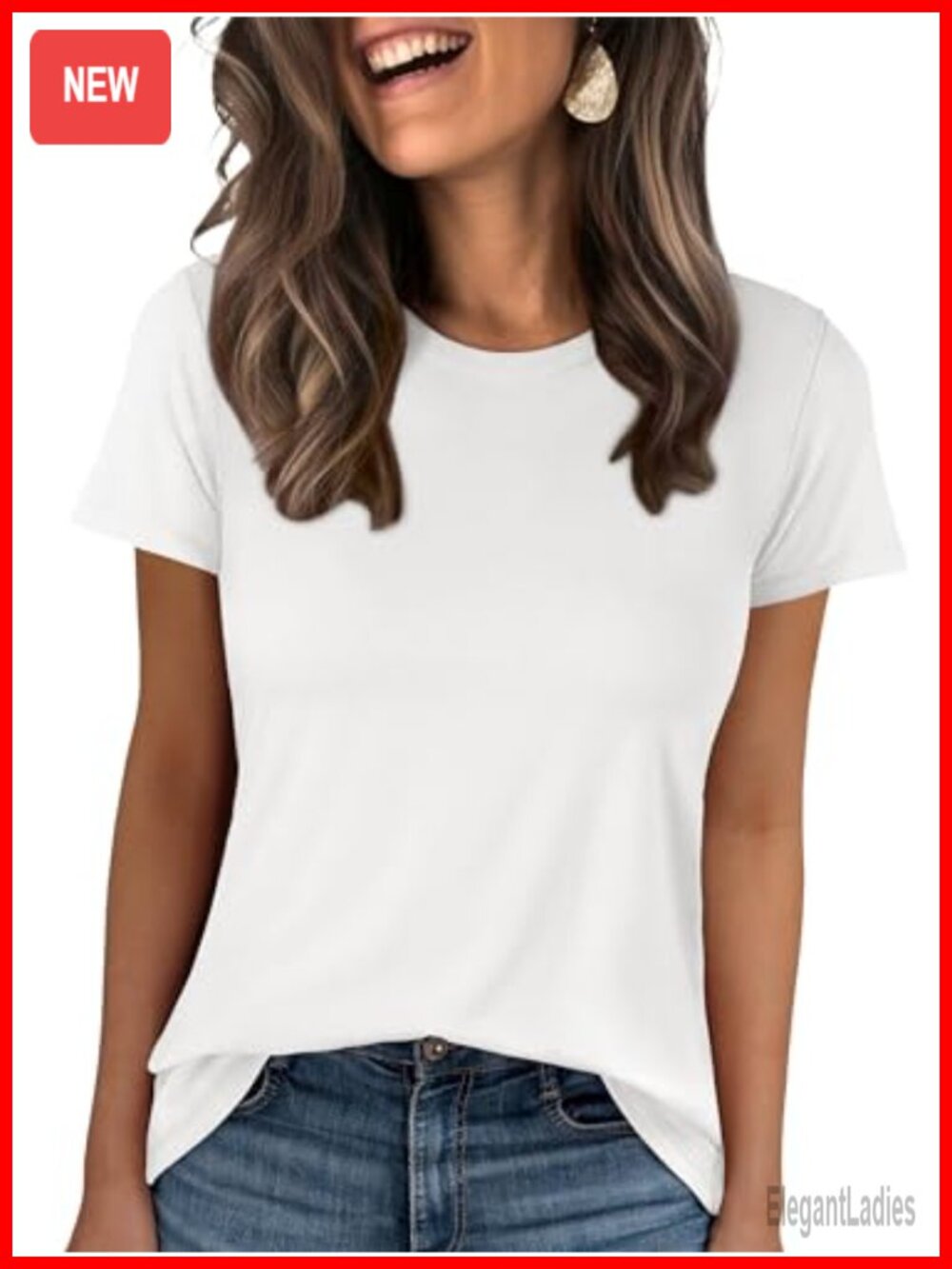 Women Short Sleeve Wrinkle-Free Basic Tee Shirt Crew Neck Regular Fit